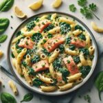 Cremige Pasta mit Lachs und Spinat