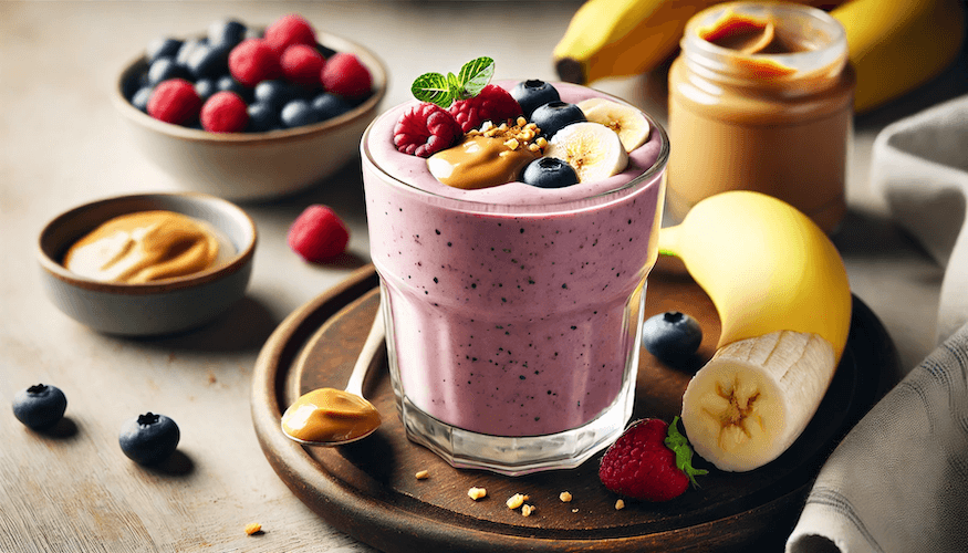 Cremiger Beeren-Bananen-Smoothie mit Erdnussbutter