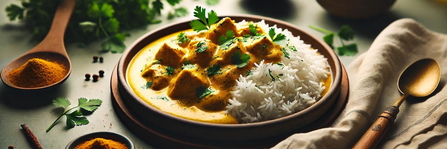 Cremiges Hähnchen-Curry mit Kokosmilch und Reis
