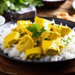 Cremiges Hähnchen-Curry mit Reis und Kokosmilch