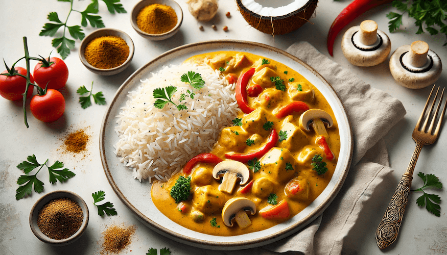 Cremiges Hähnchen-Curry mit Reis