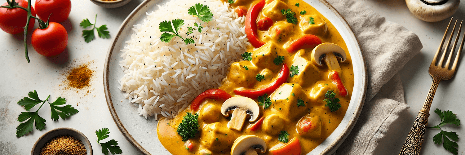 Hähnchen-Curry mit Reis - cremig und lecker