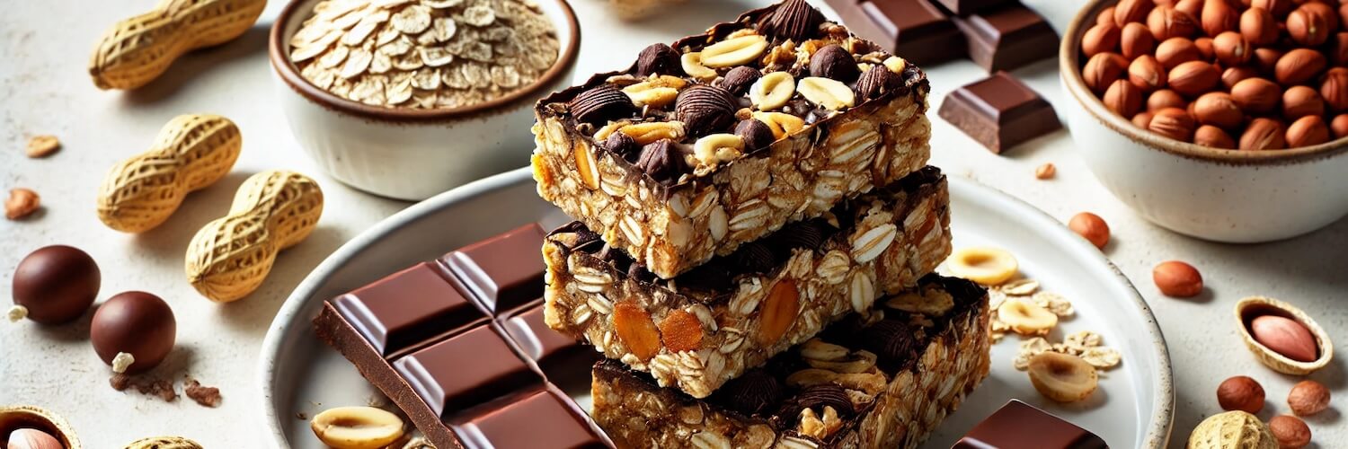 Protein-Müsliriegel mit Schokolade und Erdnüssen